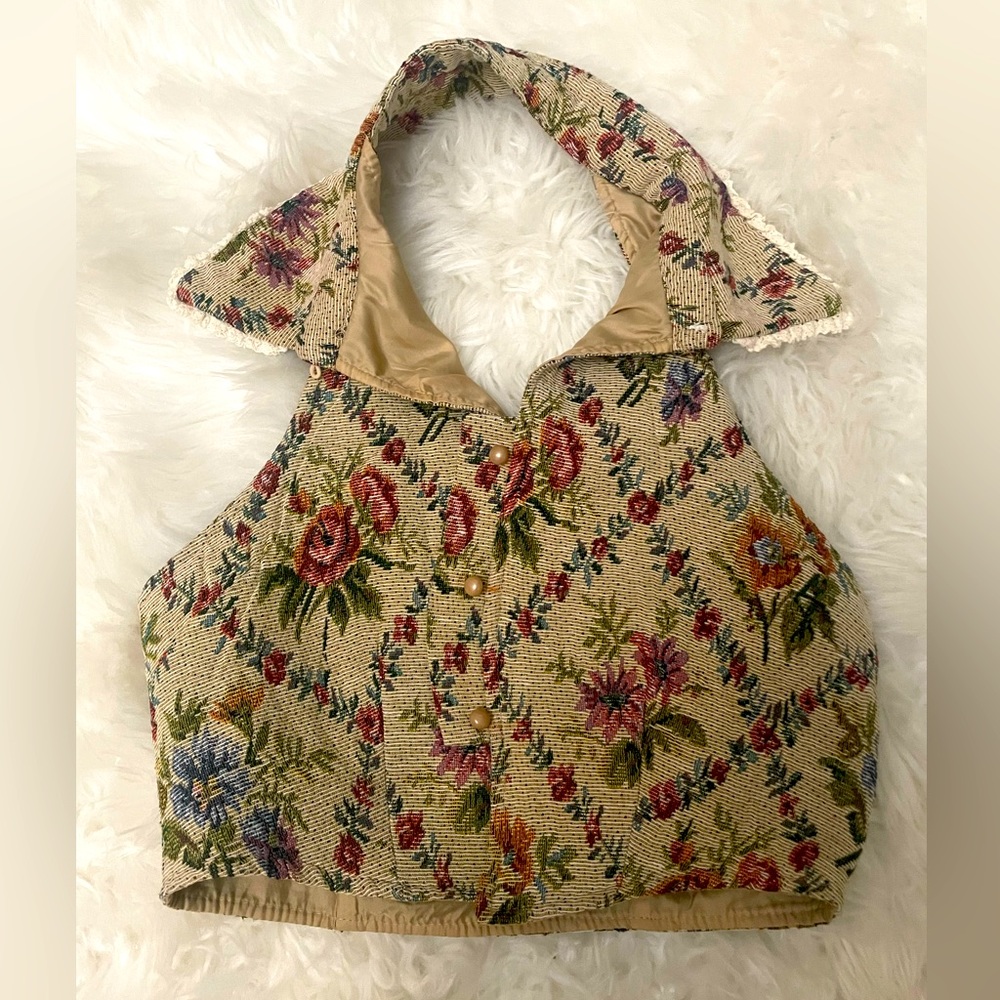 Cutest Y2K vintage floral halter collared neck crop top s xxs-xs